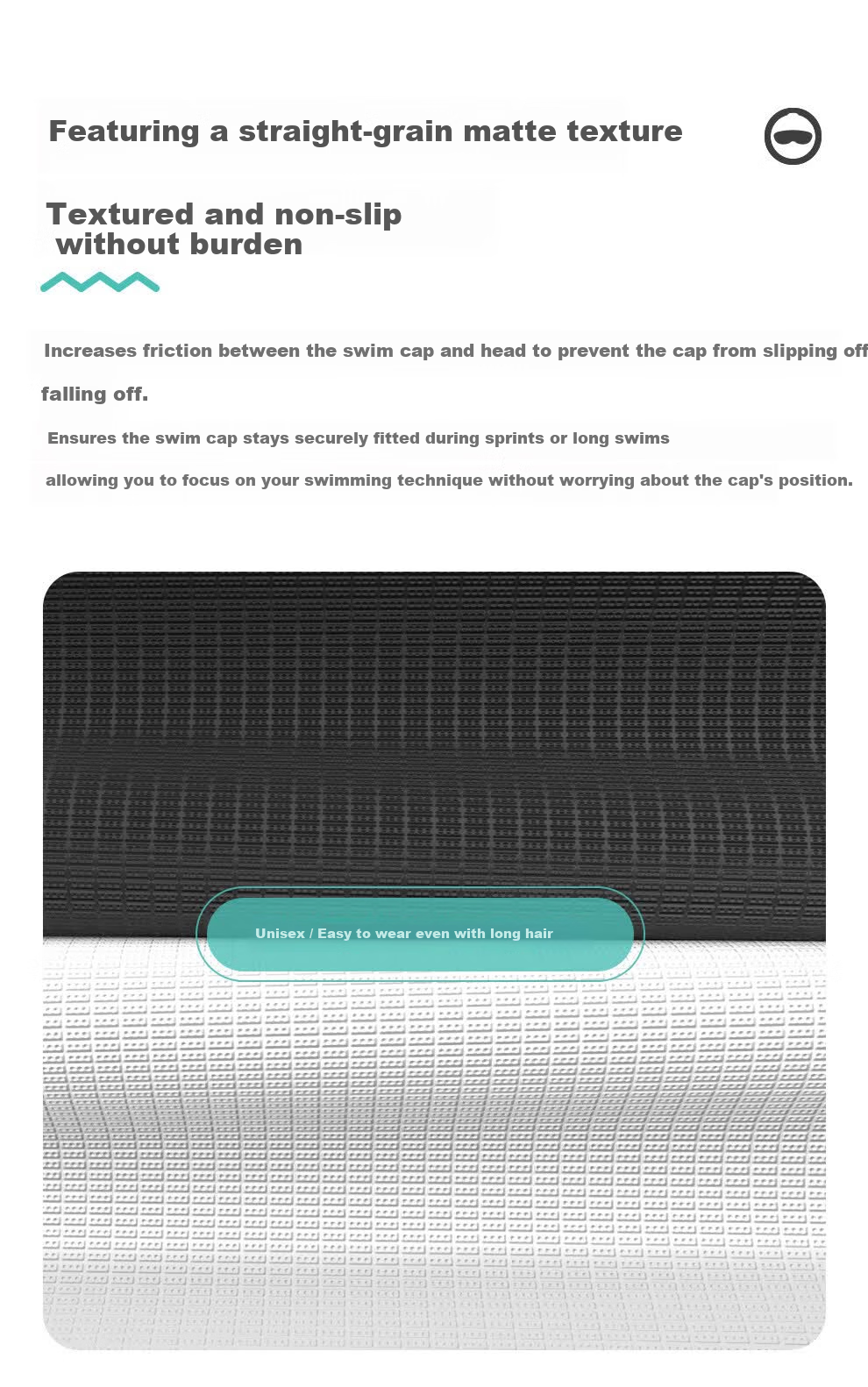 TOSWIM Eco-Friendly Silicone Swim Cap Comfortable Non-Tight Ear Protection Long Hair Waterproof Pool Swimming Cap Ink Shadow White Lettering 7