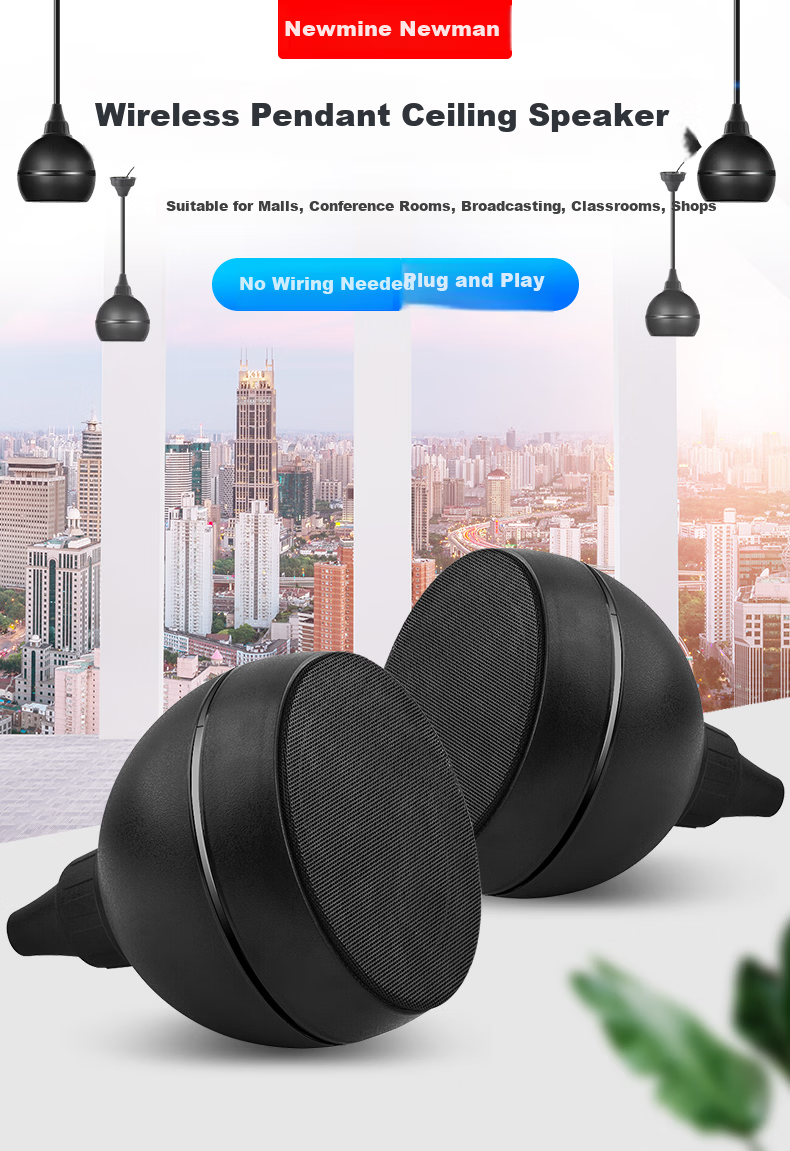 Newmine D20 Wireless FM Hanging Ball Ceiling Speaker Active Wireless Hanging Ball Speaker for Mall Store Background Music Broadcasting 1