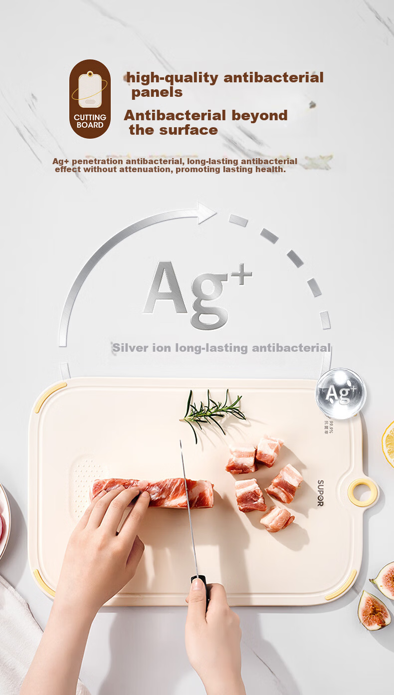Supor Double-Sided Food-Grade Cutting Board 99.9% Antibacterial and Mildew Resistant Kitchen Chopping Board for Home Use 39*27cm 4
