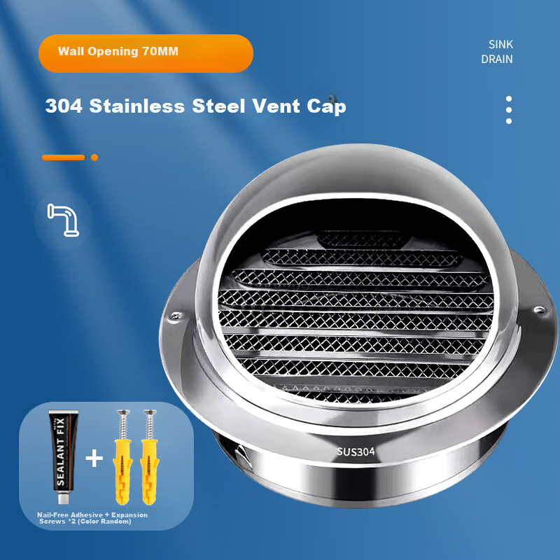 Jingba 304 Stainless Steel Vent Cap Range Hood Exhaust Pipe Check Valve Outdoor Wall Air Outlet 70mm Outdoor Ventilation Exhaust Pipe Cover Insect and Rainproof Windproof Cap