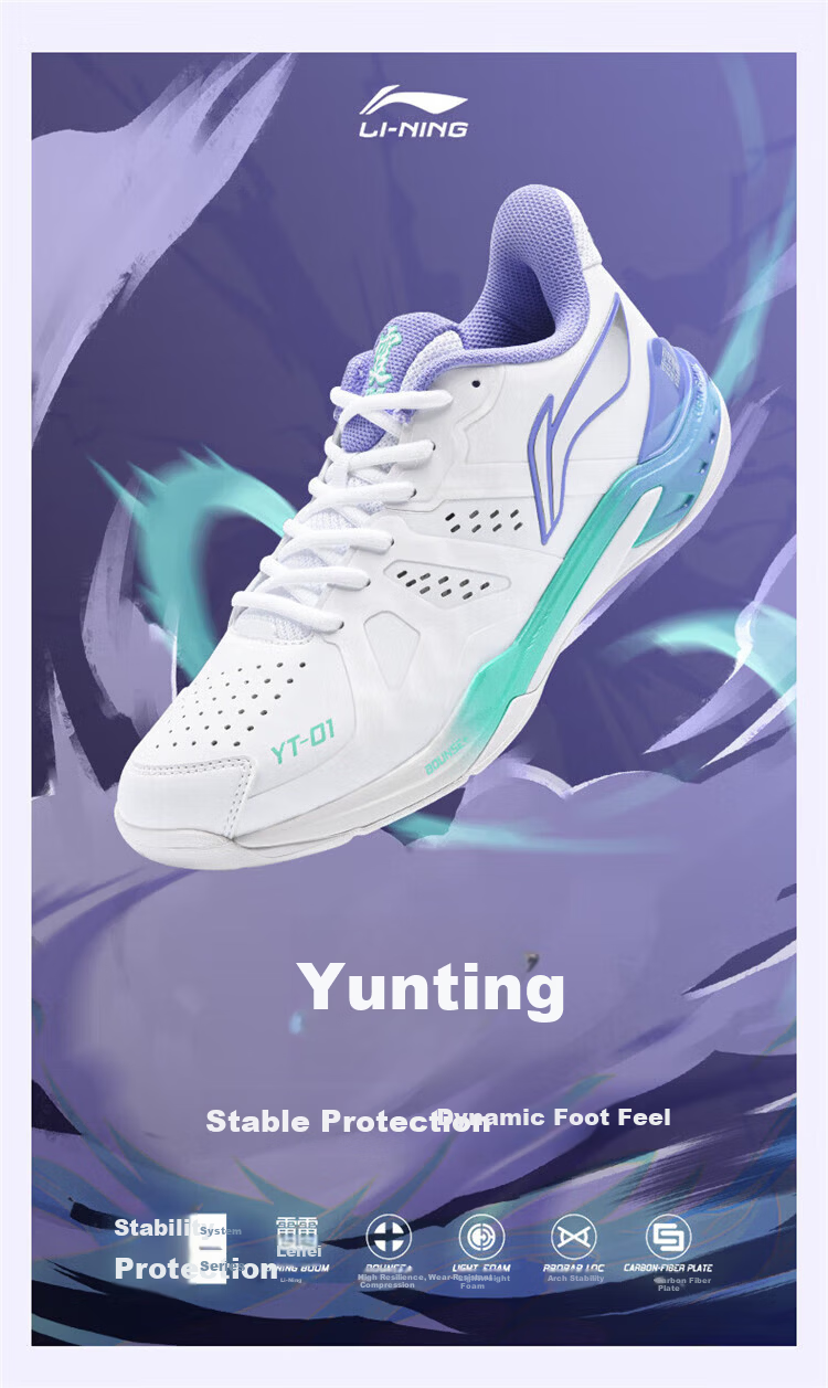 LI-NING Badminton Shoes Yunting NC AYZU017-1 Standard White/Light Blue Purple Size 37 1