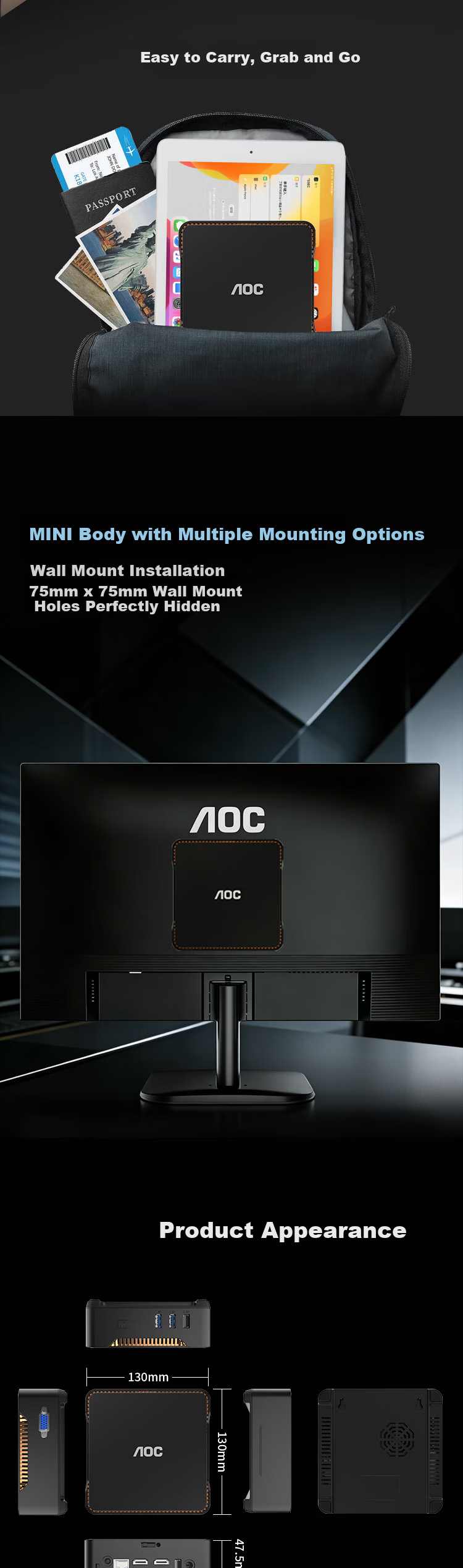 AOC Subsidized Mini PC MOSS Mini Moss M3 Commercial Office Home Mini Desktop Computer N5095 8GB 256GB Wall-Mountable 5
