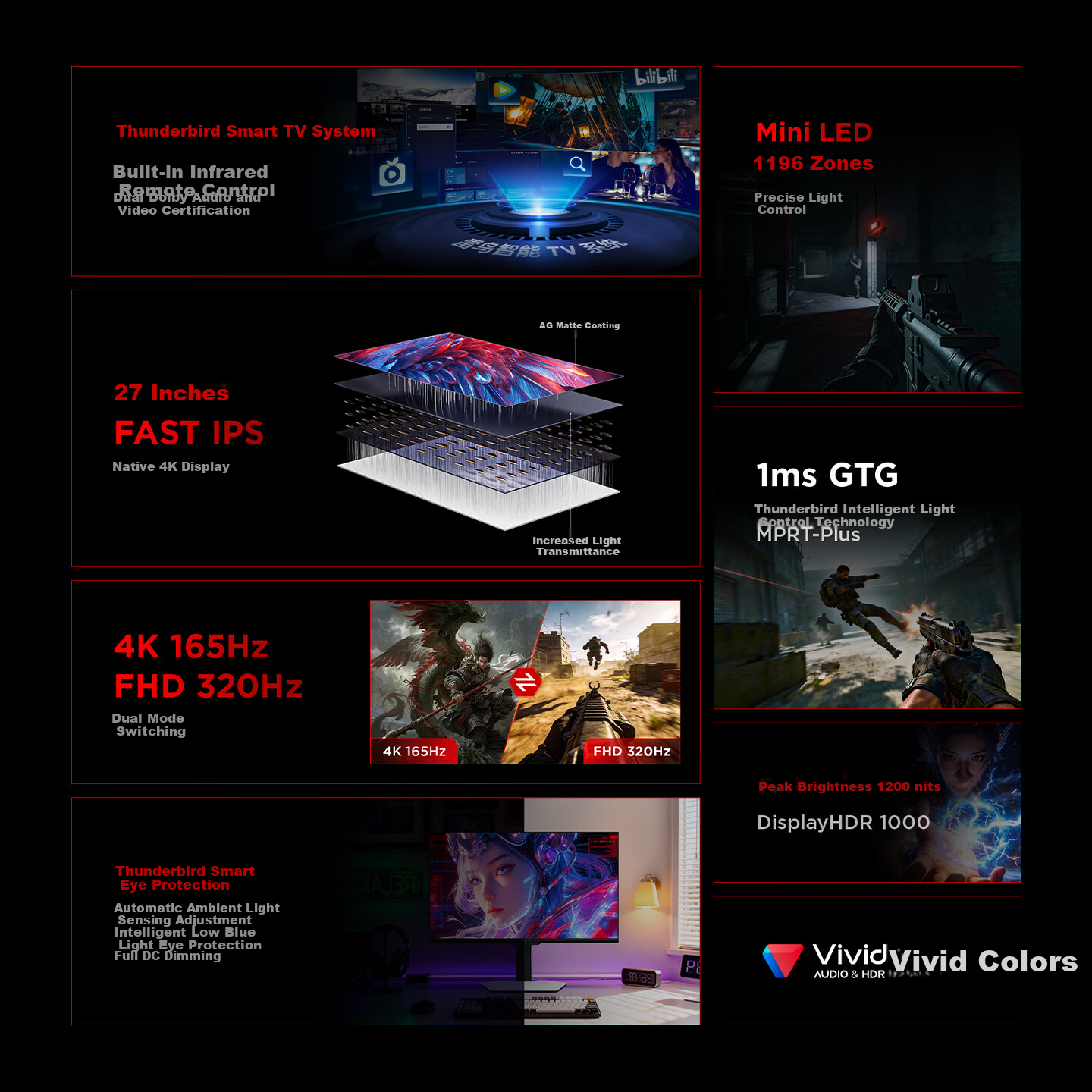 FFALCON, 27-Inch, 4K, 165Hz Dual-Mode, 1196-Zone Computer Monitor, QD-MiniLED Smart Gaming Display, 27U8A-S