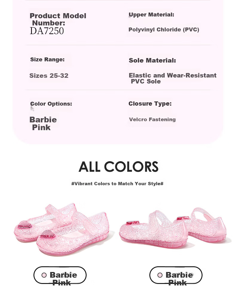 Barbie Girls Summer Closed-Toe Sandals Fashion Crystal Outdoor Jelly Shoes DA7250 Pink Size 25 4
