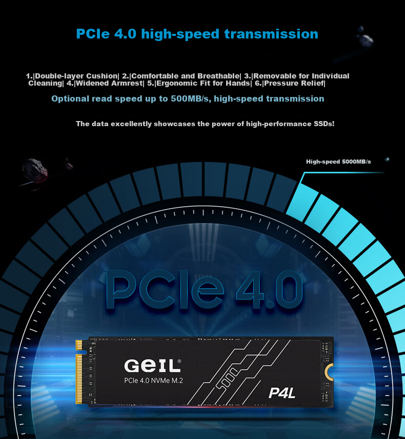 GEIL Jinbang 512GB SSD Solid State Drive M.2 PCIe 4.0 x4 NVMe High-Performance Gaming Edition 7000MB/s P4S Series 3