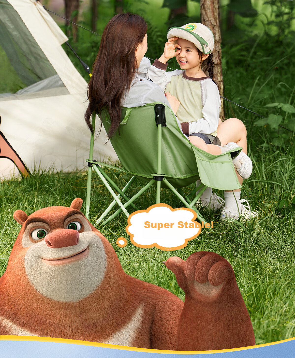 CAMEL × Boonie Bears Moon Chair Folding Stool Outdoor Camping Fishing Sketching Comfortable Portable Chair 9