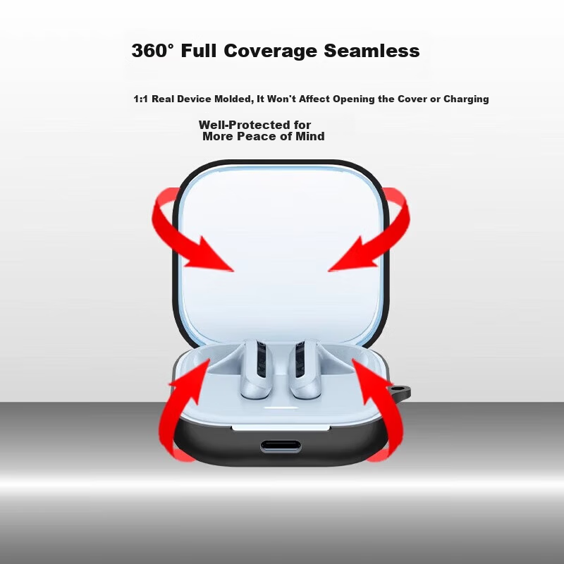 ESCASE Protective Case for Redmi Buds 7s Xiaomi Redmi 7s Earphones Full Coverage Shockproof Dustproof Wireless Bluetooth Earphones Silicone Anti-Dirt Wear-Resistant Black with Lanyard 4