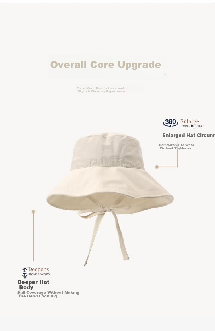 Xueqiman Women's Summer Sun Protection Hat Large Brim Sunshade Hat Face Slimming Natural Look UV Protection Quick-Dry Bucket Hat 3