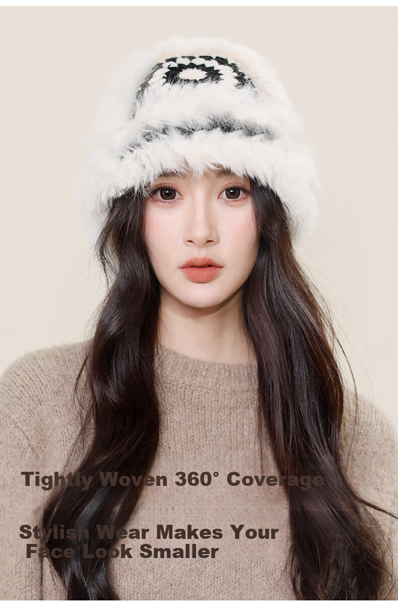 TUCANO Fashion Versatile Wool Hat for Women with Wool and Rabbit Fur, National Trend Awakening Lion Fisherman Hat, Elegant Bucket Hat, Face-Covering Basin Hat 6
