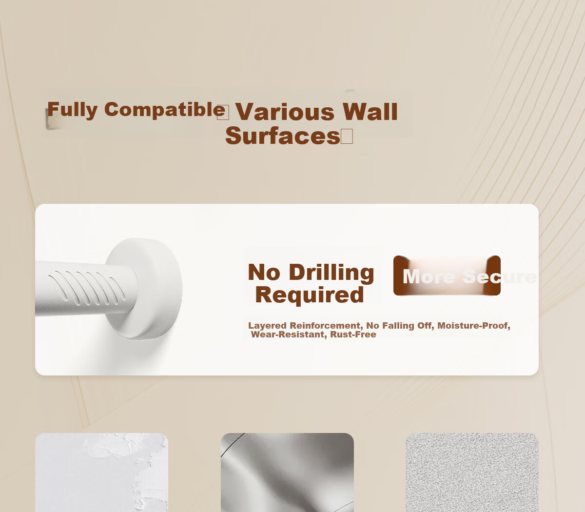 Fan Ye No-Drill Telescopic Rod Door Curtain Rod Closet Clothes Drying Rod Bathroom Curtain Rod Wardrobe Support Hanging Rod Balcony Clothes Drying Rack 16