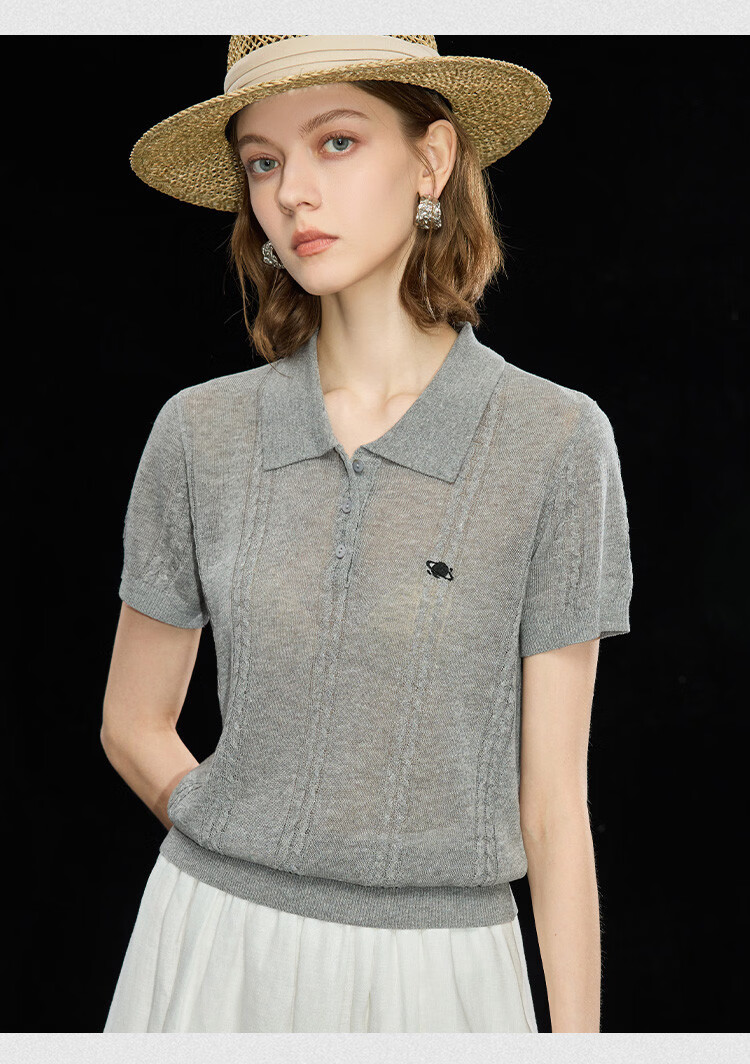 Wudao Summer Polo Collar Embroidered Pattern Short Sleeve Women's T-Shirt 2026 Latest Fashionable Top 9