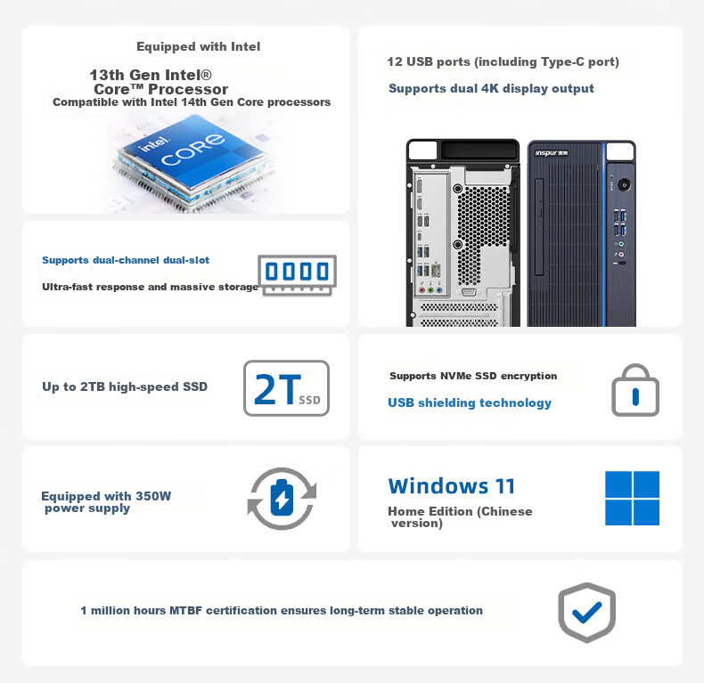 Inspur M5-G1 High-Performance Desktop Computer (14th Gen i5-14400, 16GB RAM, 512GB) Business Office AI Productivity Design Graphics Education Learning PC 2