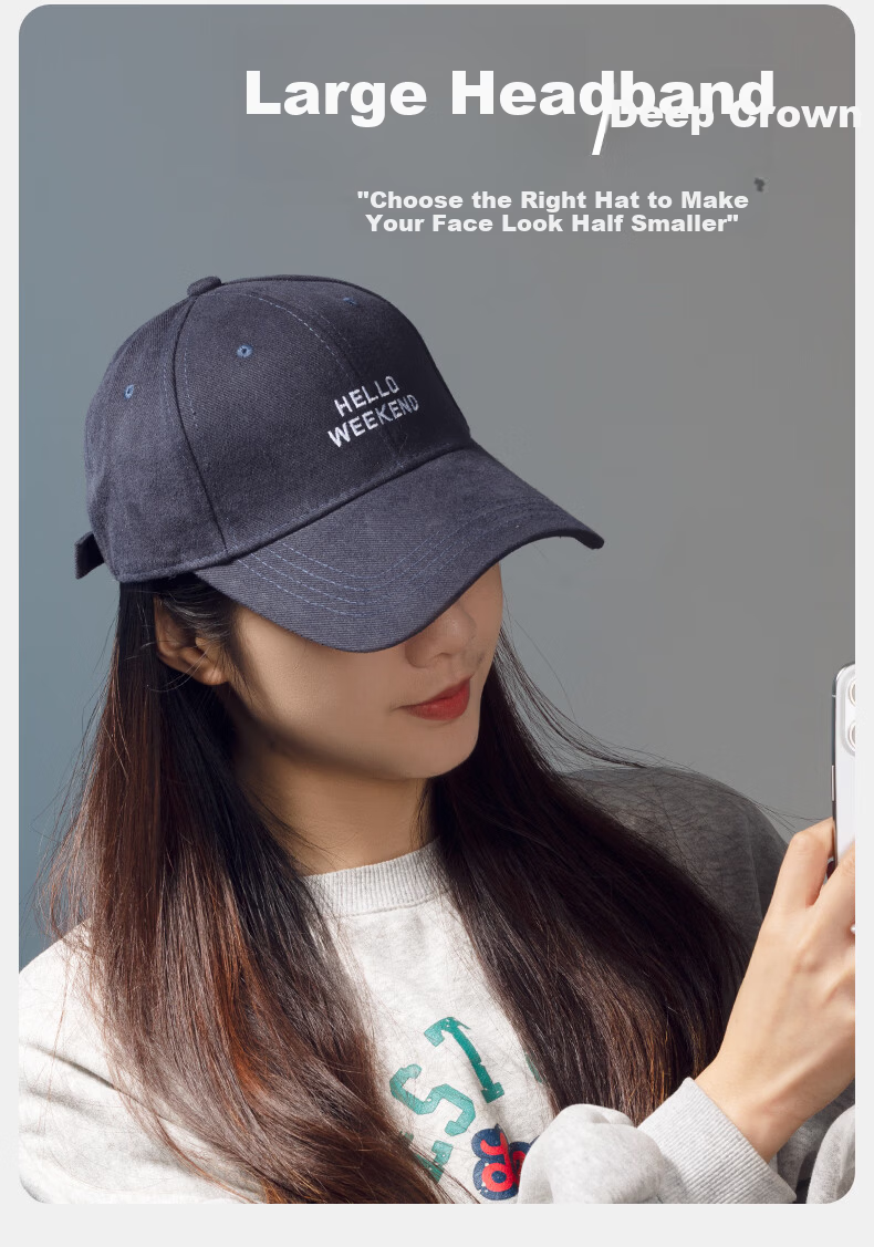 Xingmai Baseball Cap Unisex Spring Summer All-Season Sun Protection Large Head Circumference Duckbill Hat Slim Face Navy Blue XL One Size 4