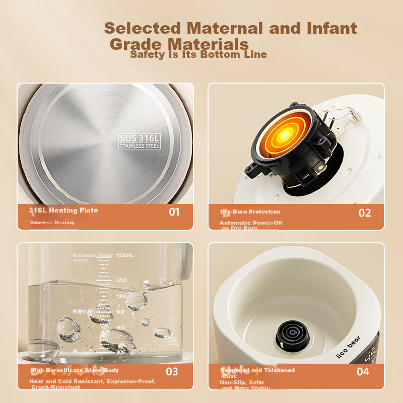 Iicobear Thermostatic Kettle Baby Milk Warmer Formula Maker Insulated Water Boiler Heating Kettle Health Pot