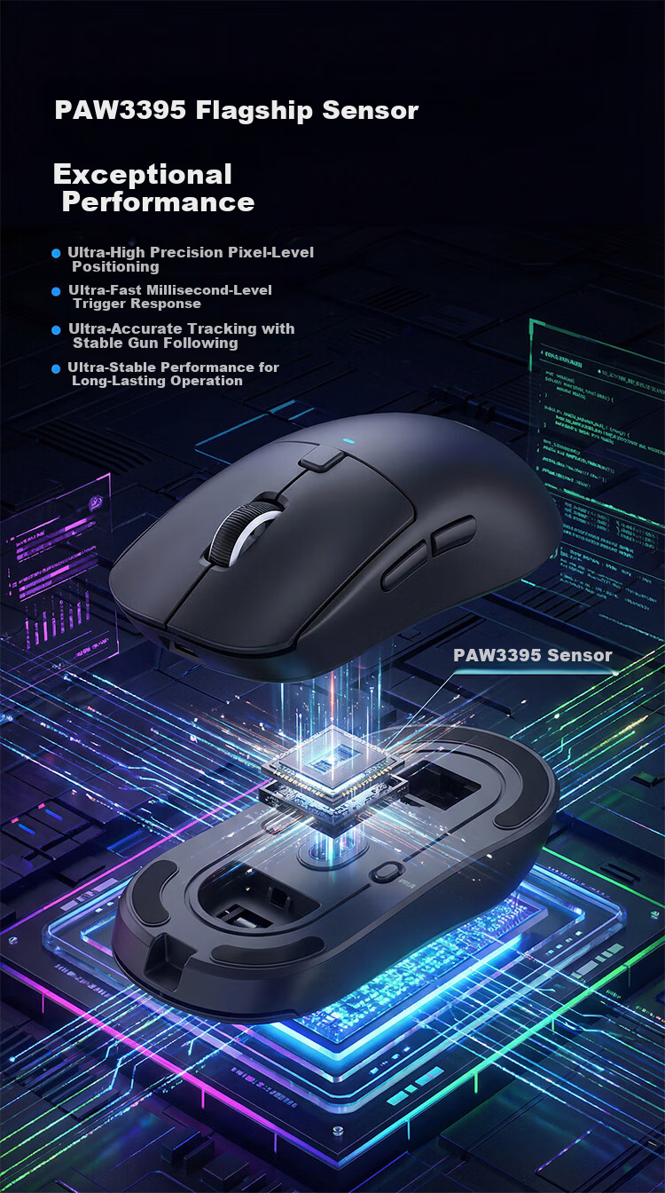 JD Jingzao M7 Gaming Edition 8000Hz Wireless 8K Gaming Office Tri-mode Ergonomic Laptop Mouse 3395 Sensor Black 3