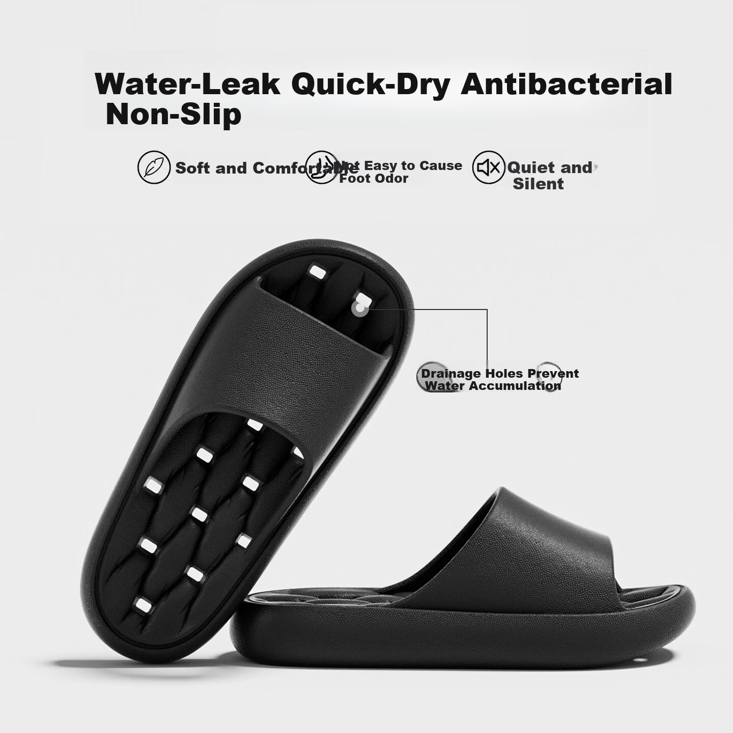 Ganmai Bathroom Leakproof Slippers Men's Indoor Home Non-Slip Quick-Dry EVA Hollow Cool Slippers Black Size 40-41