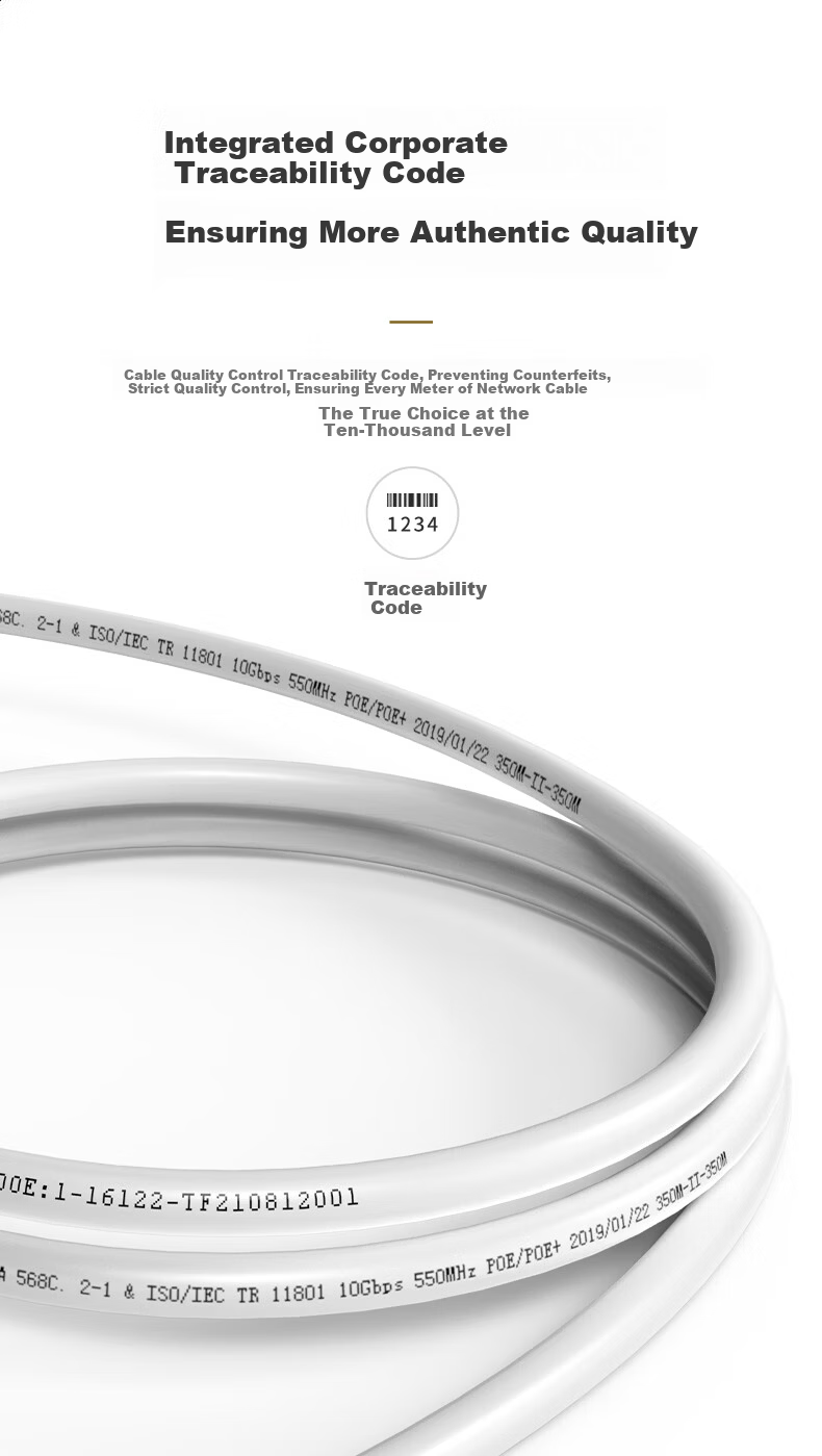 WANJEED CAT6A Unshielded Ethernet Cable, National Standard 23AWG-0.57mm Pure Oxygen-Free Copper Core, 10 Gigabit High-Speed Network Engineering Home Wiring Monitoring Cable, One Box 30 Meters, White 17