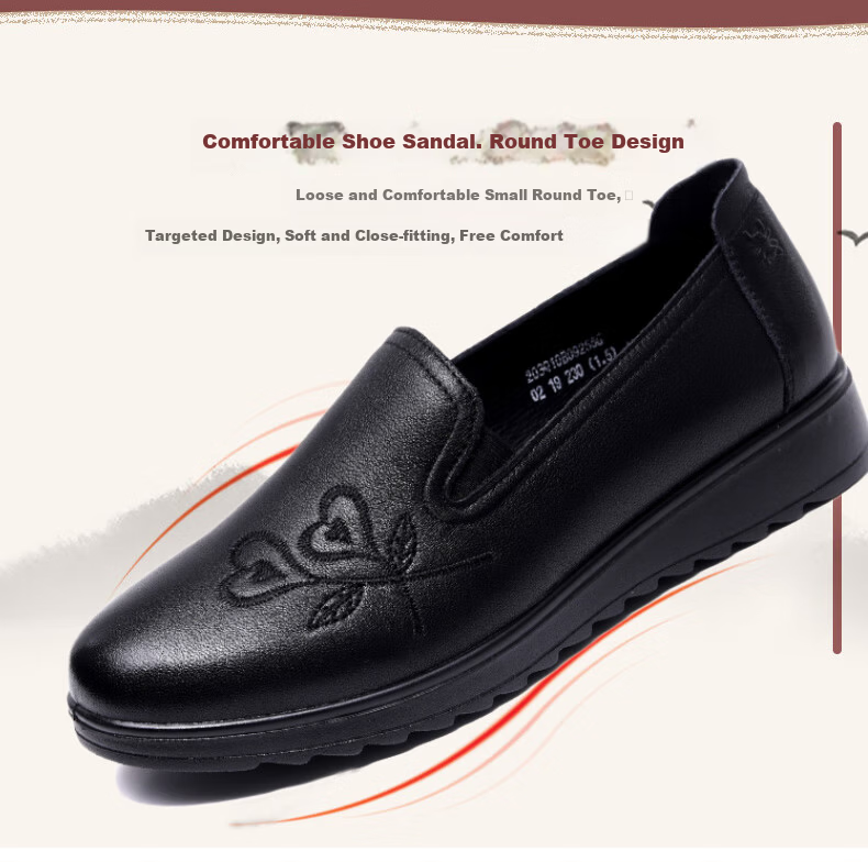 SPIDER KING Women's Shoes Middle-aged and Elderly Mom Shoes Flat Casual Soft Sole Single Shoes Fashion Small Leather Shoes 09255 Black 35 8