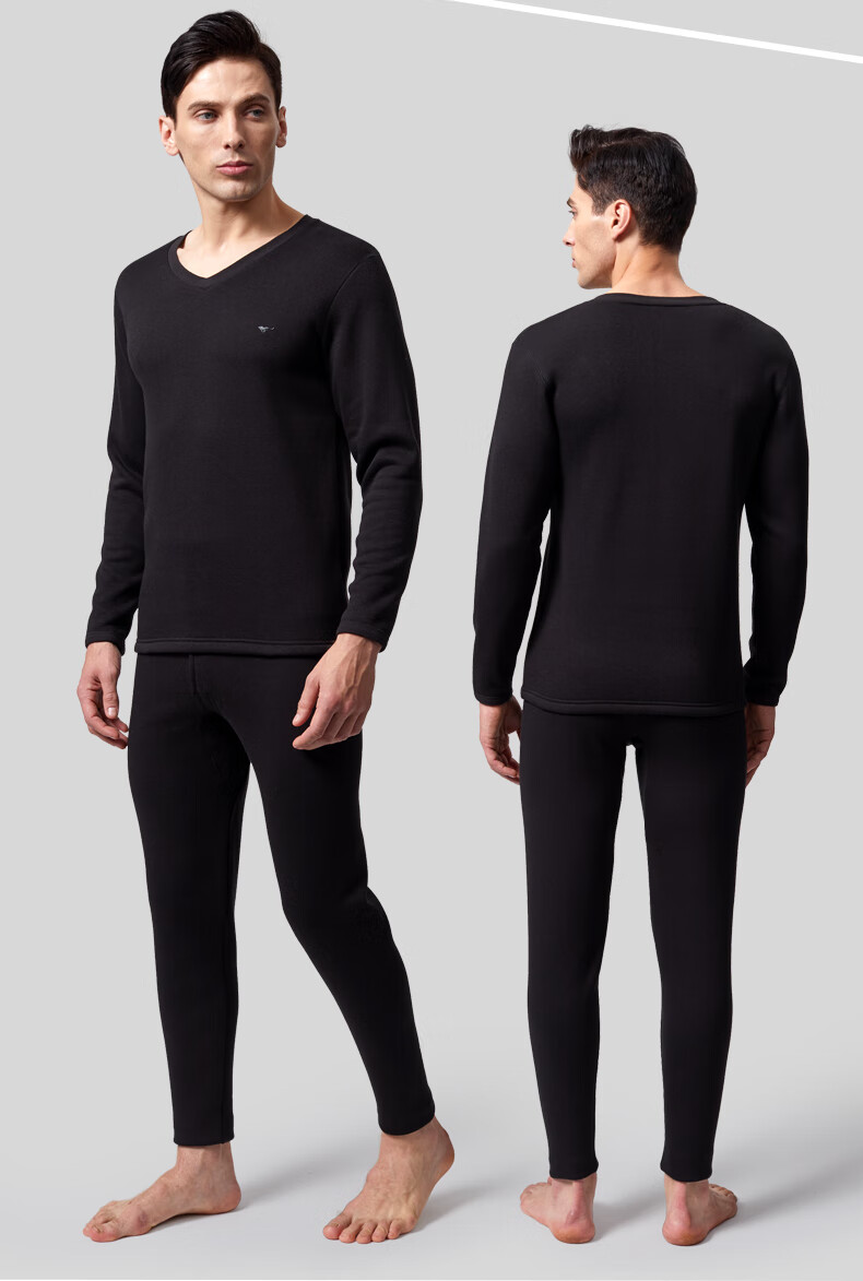 SEPTWOLVES [Wool Warmth] Thermal Underwear for Men, Fleece-Lined Thickened Autumn And Winter Cold-Proof Underwear Set (V-Neck) 3