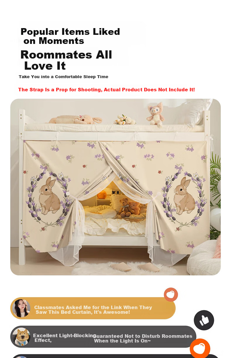 XIHAN Student Dormitory Thickened Strong Light-Blocking Integrated Bed Curtain Mosquito Net 0.9m Bed [Lower Bunk Special] 5