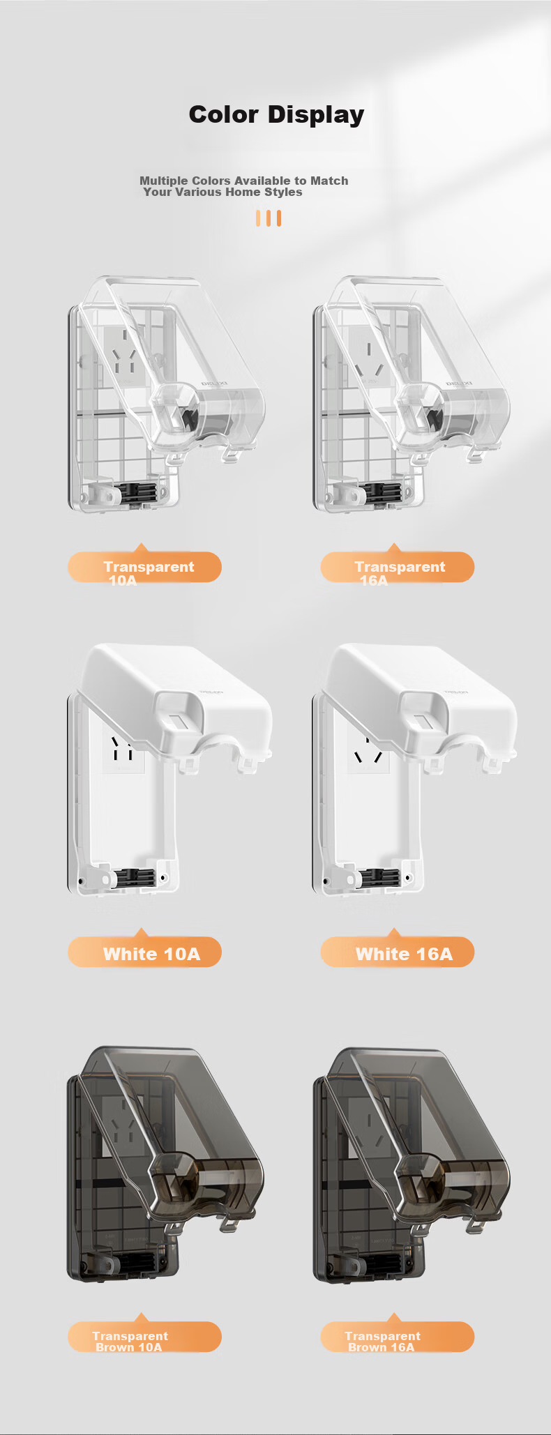 DELIXI Waterproof Socket Cover for Water Heater with Leakage Protection, Large Plug Anti-Splash Box, Three-Hole 16A Socket, White 10