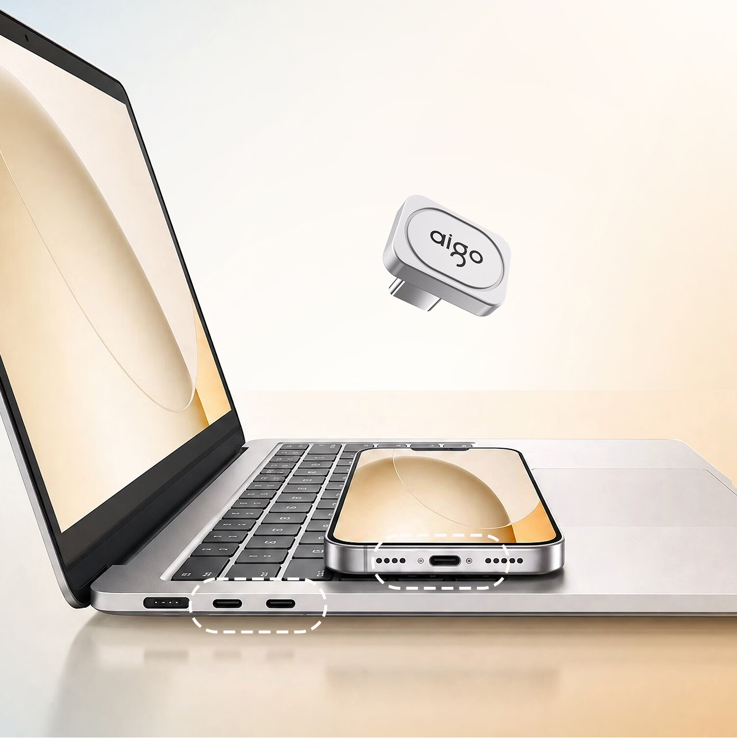Aigo 32GB USB 2.0 AT10 Mini Silver Metal Type-C USB Flash Drive Compatible with Mobile Phones and Computers 4