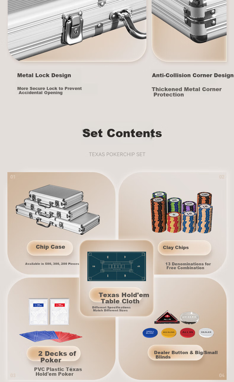Guansheng Texas Hold'em Poker Chip Set Club Exclusive Clay Poker Mahjong Tokens 300 Pieces with Table Cloth 4