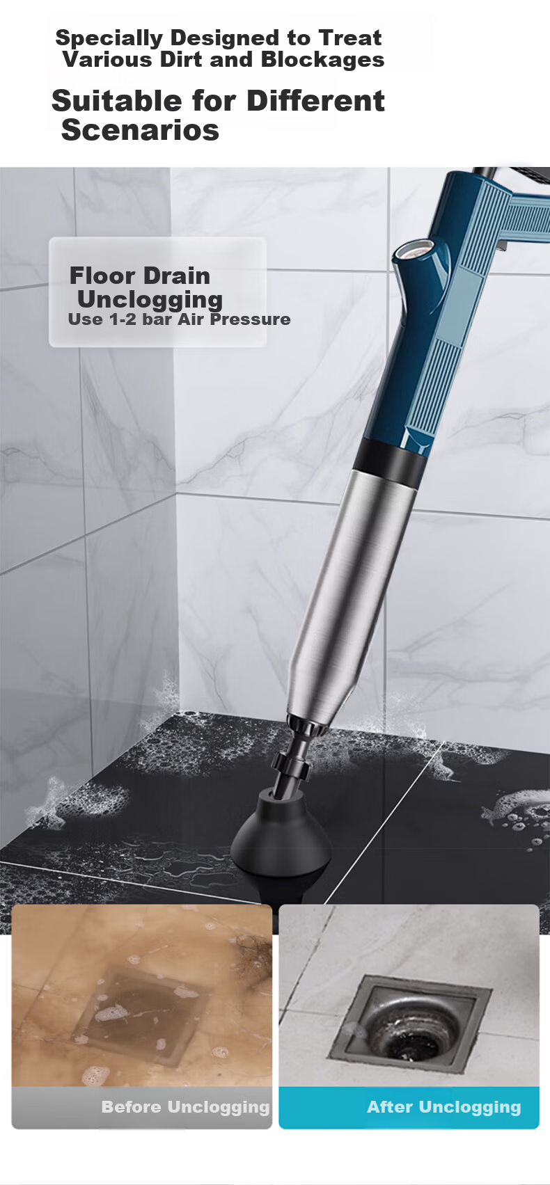 KUMBAZZ Toilet Plunger, High-Pressure Drain Cleaner, Toilet Blockage Remover, Toilet Plunger 8