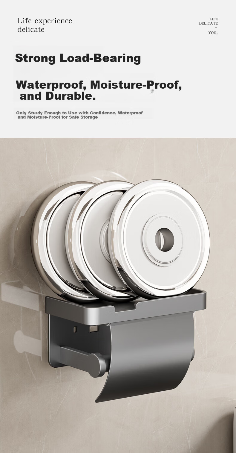 Xinpei Toilet Paper Holder, No Drilling Required, Bathroom Roll Dispenser, Hotel Commercial Space Aluminum Tissue Box, Bathroom Storage Rack 22