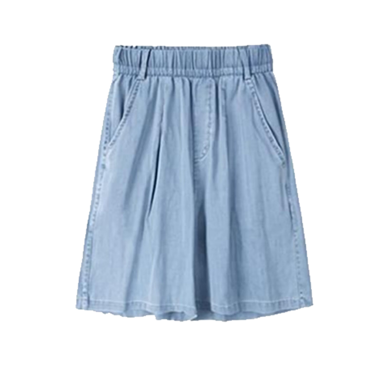 Langsha Women's Summer Denim Shorts Tencel Cool Thin Wide-Leg Loose Slim Fit Casual Five-Point Pants