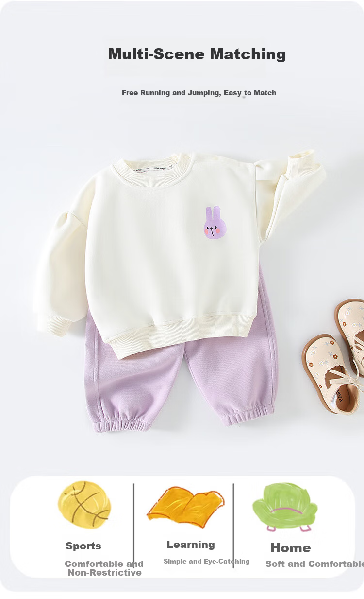 Youqi Girls Spring Sweatshirt Set Baby Clothes Casual Sweatshirt Set Autumn Spring Baby Two-Piece Set 3