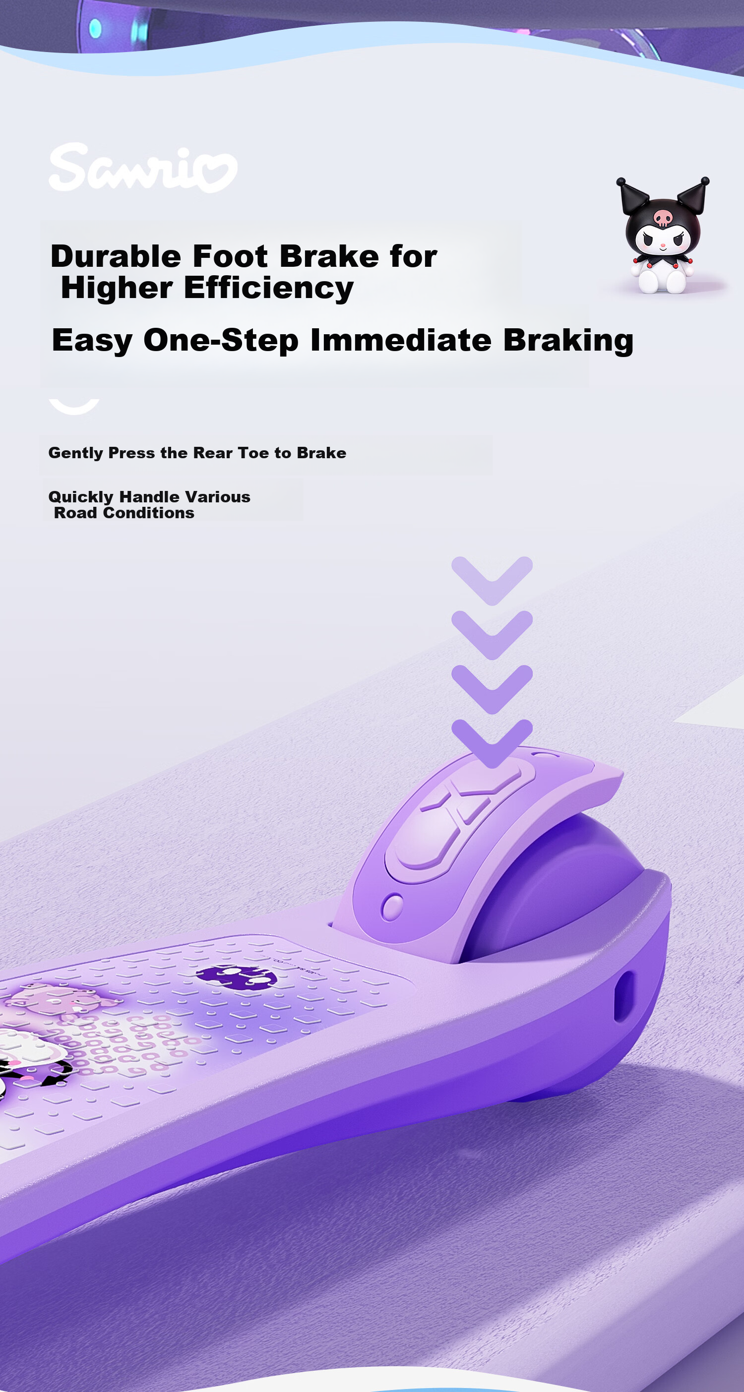 Mesuca Kids Scooter Kuromi Baby Ride-On Scooter Adjustable Foldable Balance Bike for Ages 1-12 12