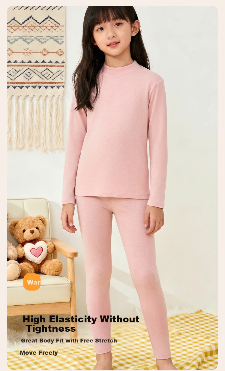 FENTENGCARE Kids Thermal Underwear Set 100% Cotton Autumn Winter Pajamas Girls Long Johns Top and Bottom YR 5