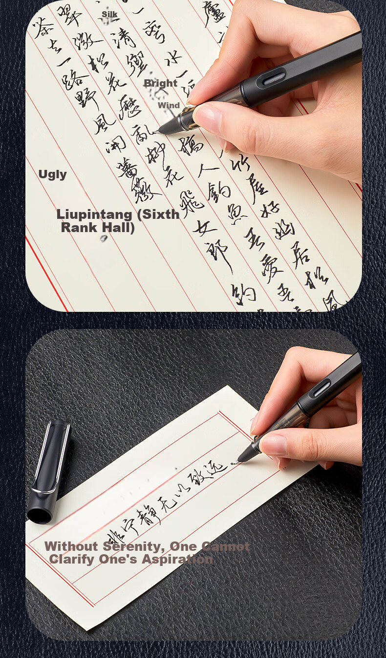 Liupintang Calligraphy Fountain Pen Bent Nib Hard Pen for Handwriting Adult Signature Pen Art Student Refillable Ink Cartridge Slender Gold Style Dark Nib Art Pen 7