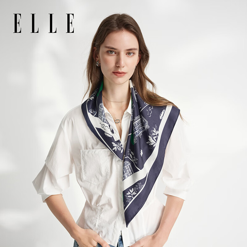 ELLE 100% Mulberry Silk Scarf Women's Summer Fashion Versatile Printed Square Neck Scarf Gift Box Set