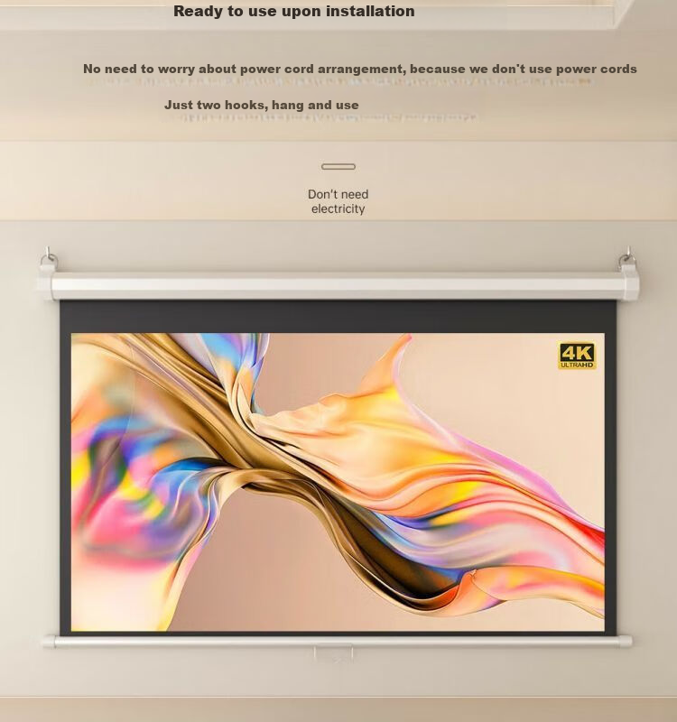 Ganyi HD Manual Self-Locking Projection Screen White Fiberglass C100 100-inch 16:9 for Home Office Education Hidden Ceiling Wall Mount Compatible with XGIMI, JmGO, Dangbei, Epson 7