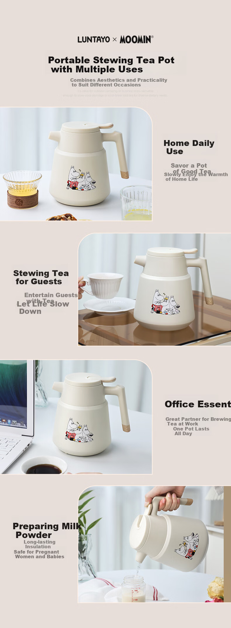 LUNTAYO Stainless Steel Stewing Tea Pot Fu Tea Stewing Brewing Pot Large Capacity Tea Pot Stainless Steel Filter Insulated Pot 12