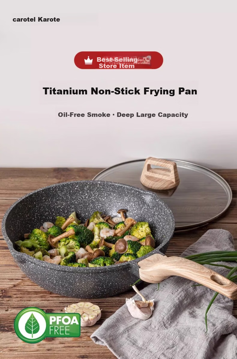 CaROTE Maifanshi Non-Stick Wok, Household Small Stir-Fry Pan, Titanium Pot, Suitable for Induction And Gas Stoves, Cooking Pan, 28cm 1