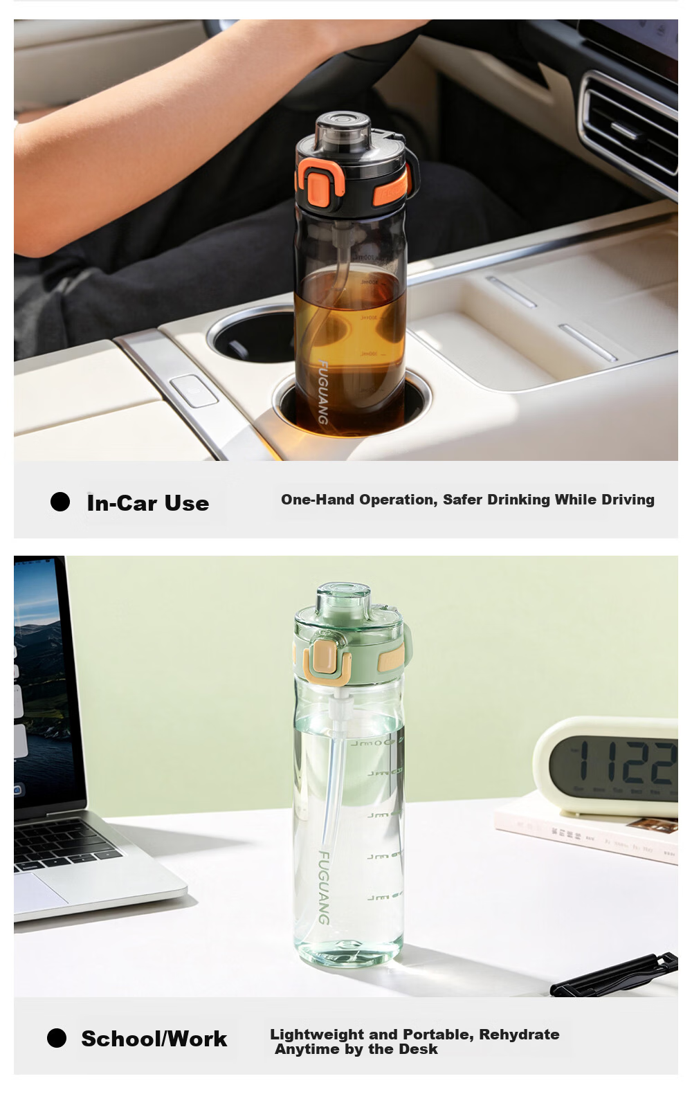 Fuguang Plastic Water Bottle Men's Tritan Spring Summer Student Sports Portable Handheld Outdoor Cup White 15