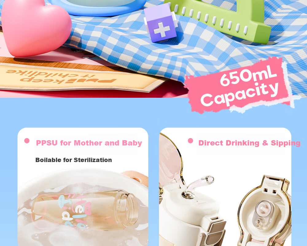 Fuguang Kids Straw Cup Girls Summer PPSU Plastic Water Bottle Dual Drinking Cup Student High-Value Large Capacity Sports Water Bottle 3