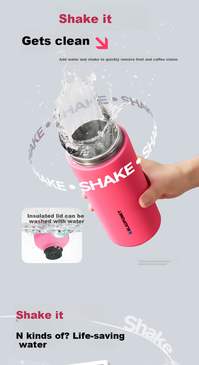 BLAUPUNKT Stainless Steel Juicer Portable Juicing Cup Home Juice Machine Insulated Ice Crushing Rechargeable Mini Multifunctional Antioxidant 316L Sweet Pink 14