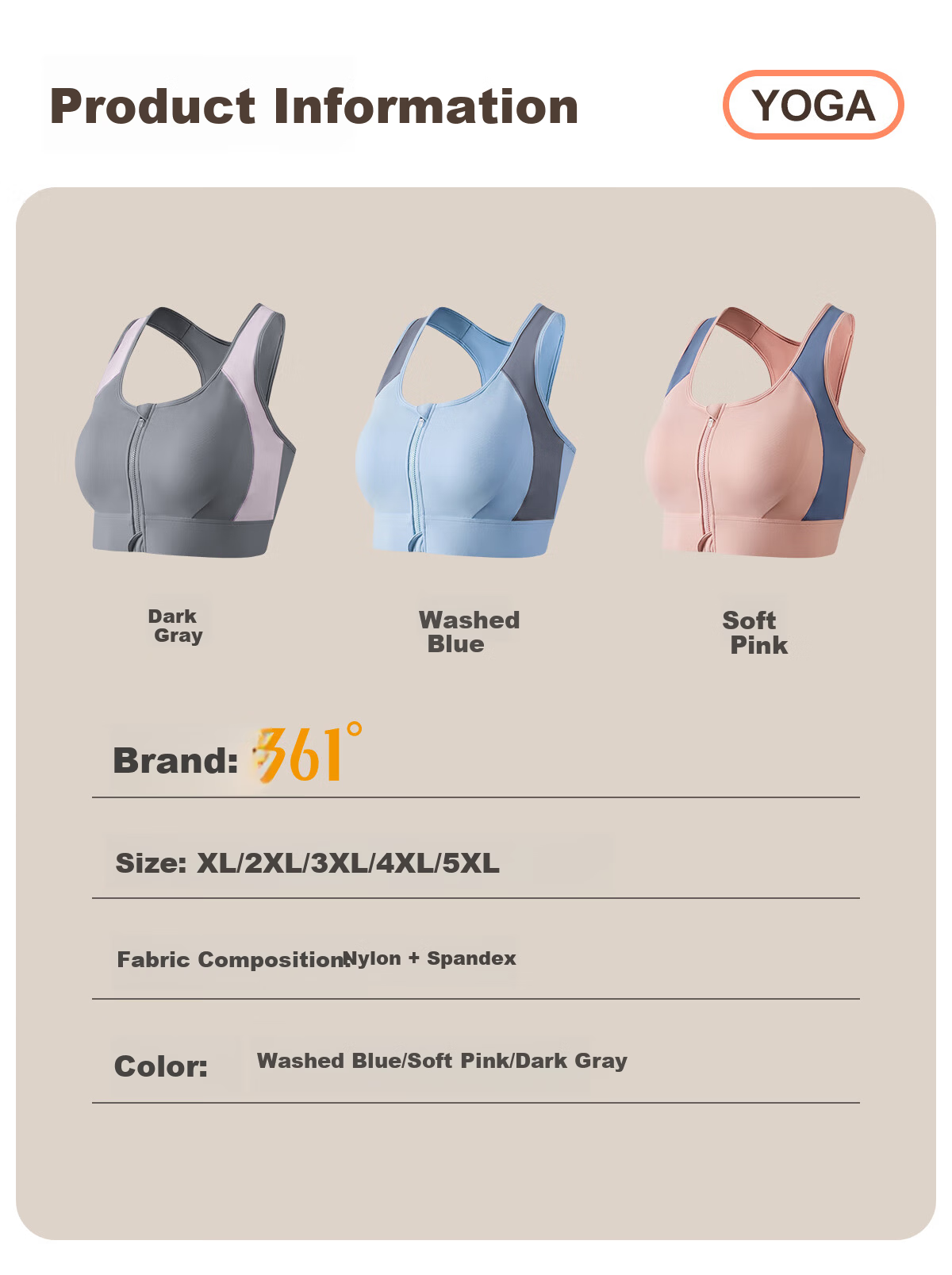 361° Plus Size Sports Vest Shockproof Anti-Sag Front Zipper Yoga Bra Fitness Plus Size Women's Sportswear 27