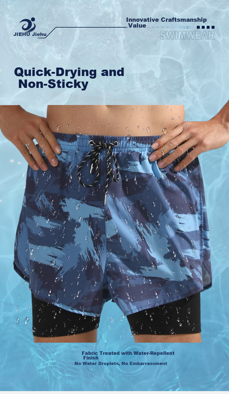 Jiehu Swimming Trunks, Three-Piece Set for Men, Includes Goggles And Swim Cap, Anti-Embarrassment, Quick-Drying, Loose-Fitting, Hot Spring Resort Outfit 5