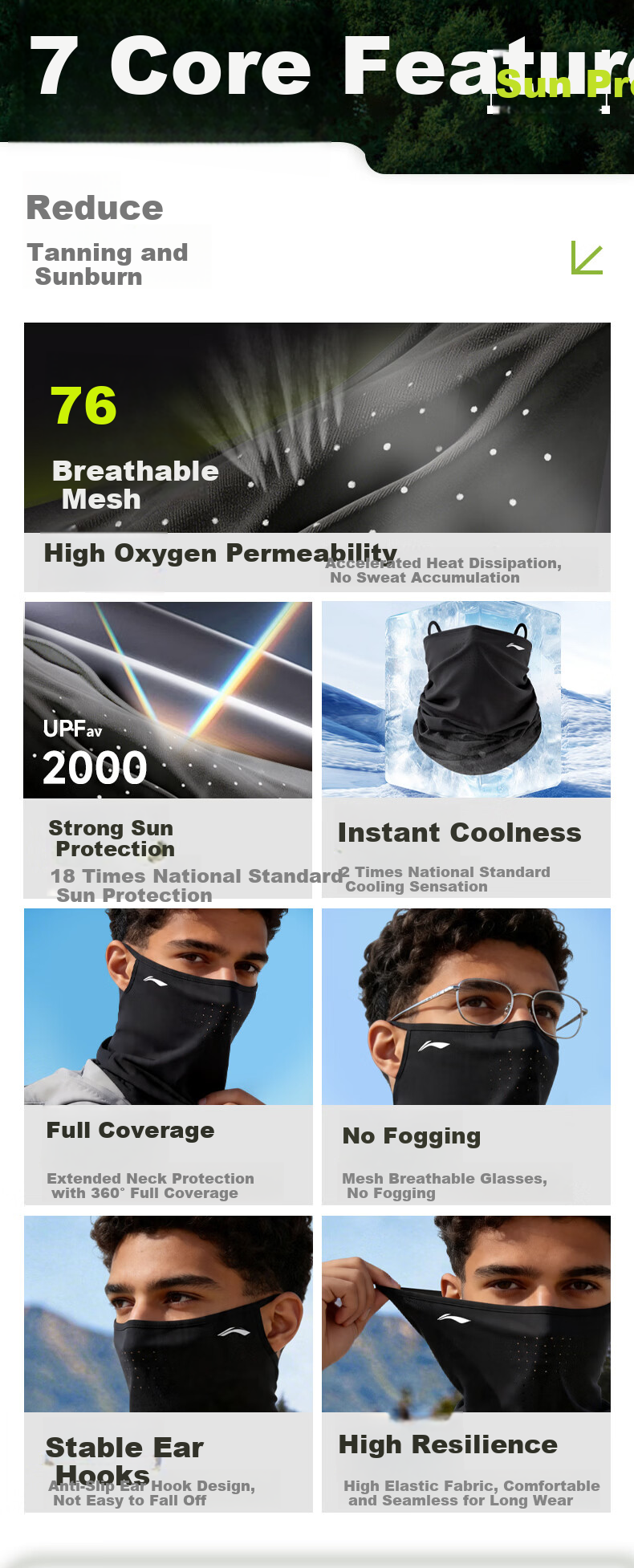 LI-NING Sun Protection Face Mask Ear-Hook Cycling Ice Silk Mosquito Repellent Mask Neck Gaiter Magic Scarf Windproof Dustproof Mountaineering Gear for Men and Women 4