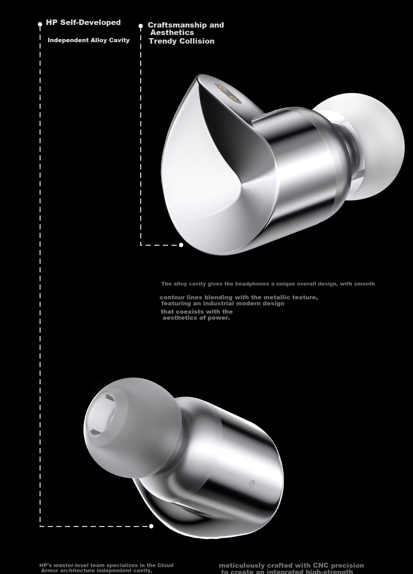 HP Prelude In-Ear HIFI Wired Music Earphones Professional Sound Positioning FPS Gaming Earbuds Detachable Cable Type-C Black 5