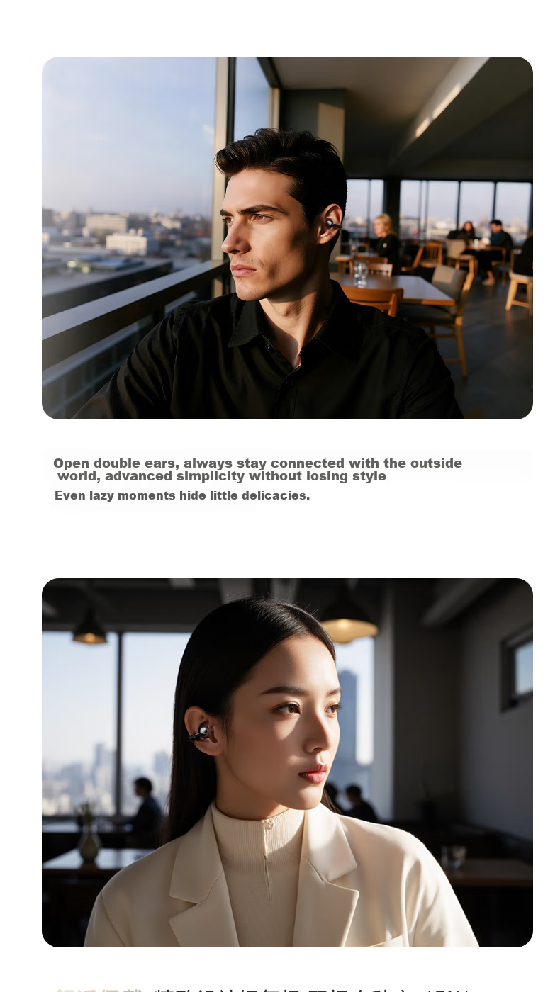 Chuangu 2026 Latest 2.5D Smart Screen Bluetooth Bone Conduction Earphones Top 10 Concept Open-Ear Wireless Ear Clips Large Battery Long Battery Life for Running 6
