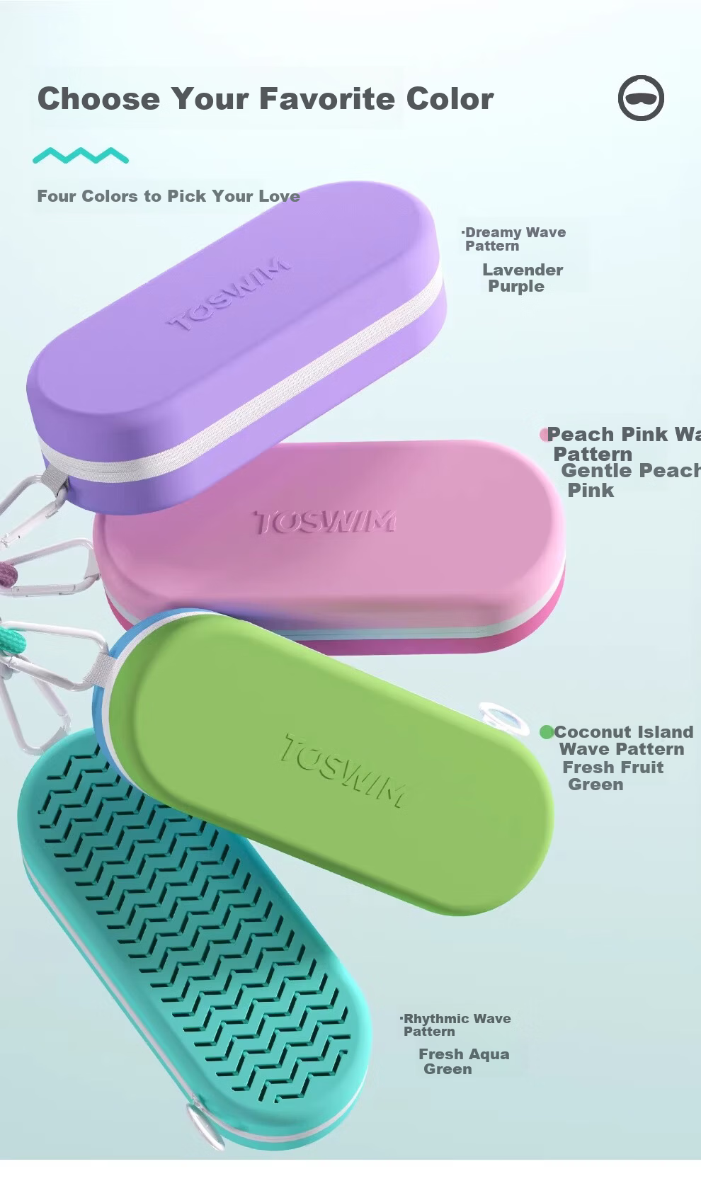 TOSWIM Swimming Storage Case Goggles Case Silicone Shockproof Breathable Professional Training Essential Eyewear Case Peach Pink Wave Pattern 9