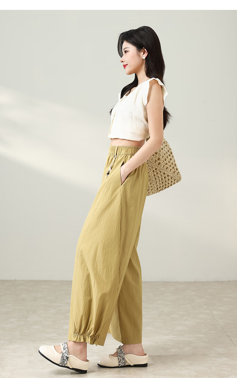 Xueqiman New Style Flower Bud Wide-Leg Pants Women Summer Thin Slim Ruffle Hem Small Size Nine-Point Casual Harem Pants 14