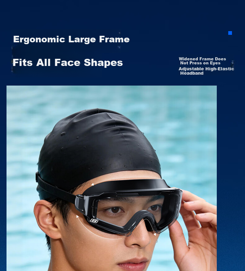 Skechers Adult Unisex Swimming Goggles HD Anti-Fog Waterproof Large Frame Professional Diving Swim Eyewear Black 8