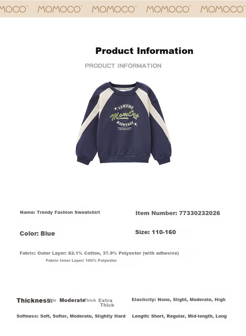 MOMOCO Kids Sweatshirt Autumn Boys Round Neck Stylish Trendy Navy 110 4